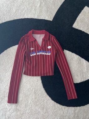 Los Angeles Red Pinstripe Cropped Polo Top